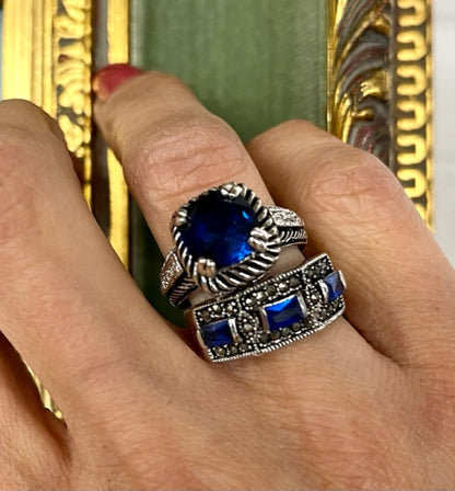 Cushion Cut Sapphire CZ Statement Ring