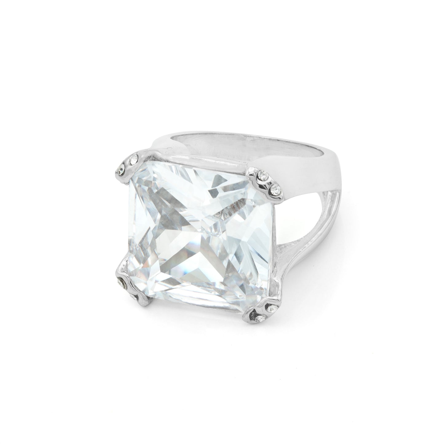 Large Square Cut Crystal Statement Ring