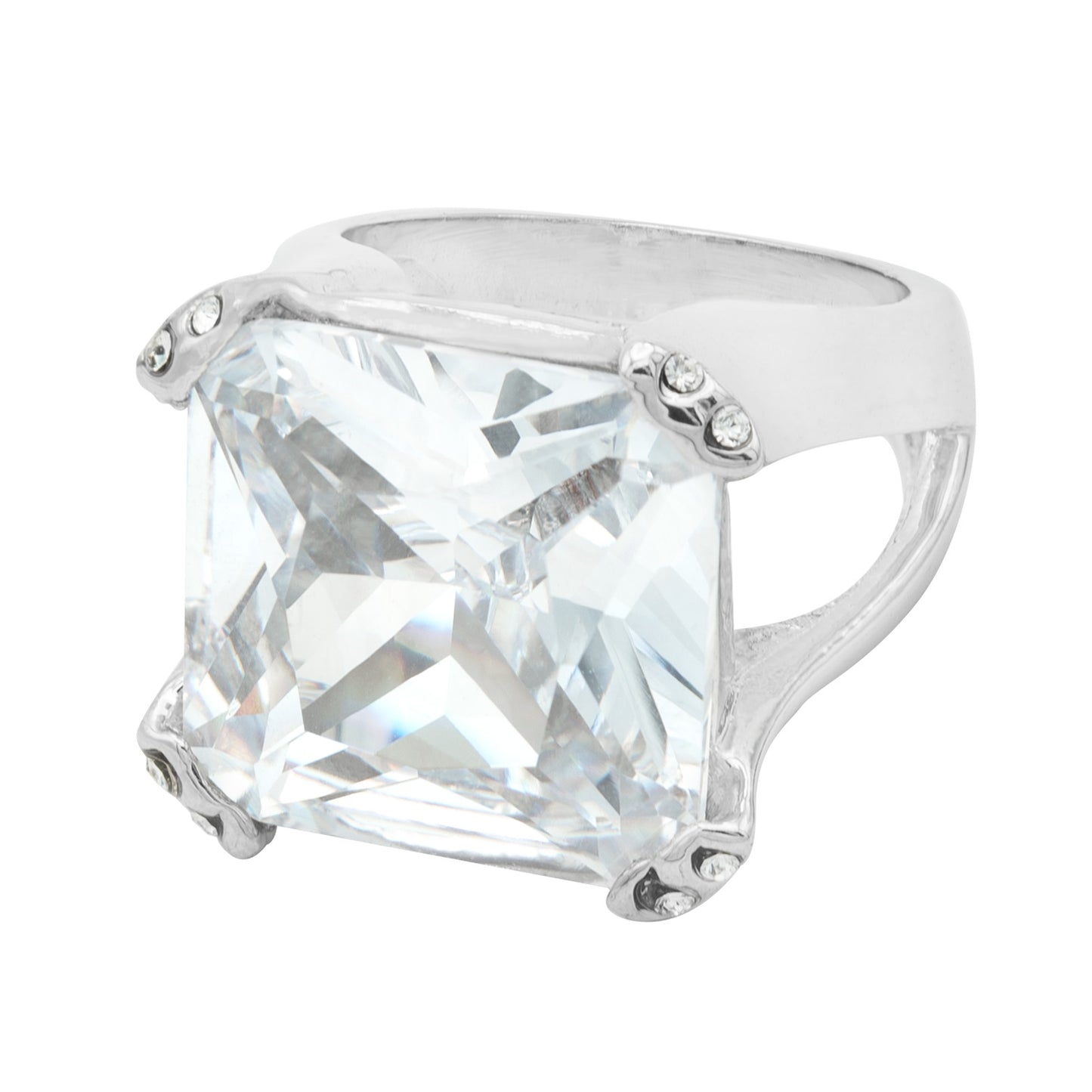 Large Square Cut Crystal Statement Ring