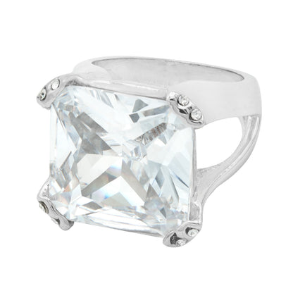 Large Square Cut Crystal Statement Ring