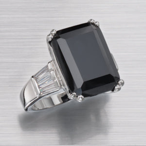 Emerald Cut Black CZ Statement Ring with Baguette Accents