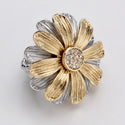 Two Tone Daisy Flower Crystal Stretch Ring with Austrian Crystals - Silver and Gold Fashion Statement Ring