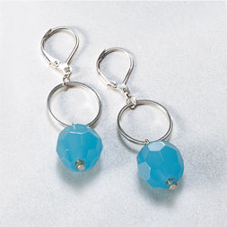 Tropical Blue Faceted Glass Bead Circle Link Necklace and Earring Set with Silver Tone Chain