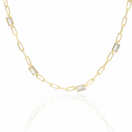 Paperclip Chain CZ Necklace with Extender