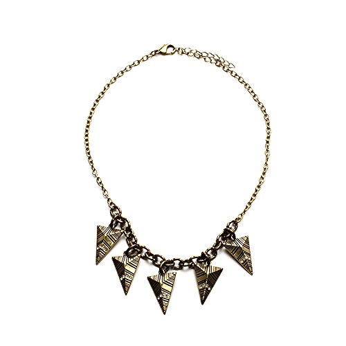 Tribal Arrow Necklace and Earring Set with CZ Crystals, Antique Gold Geometric Statement Jewelry
