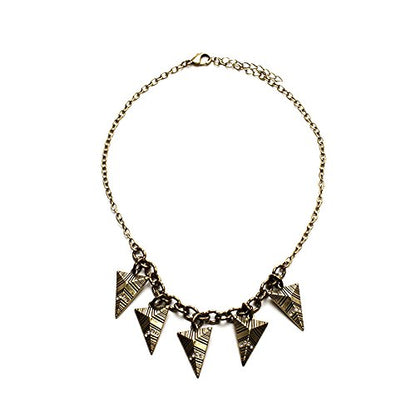 Tribal Arrow Necklace and Earring Set with CZ Crystals, Antique Gold Geometric Statement Jewelry
