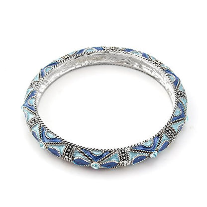 Vintage Style Blue Crystal Filigree Bangle Bracelet with Swirl Epoxy Design