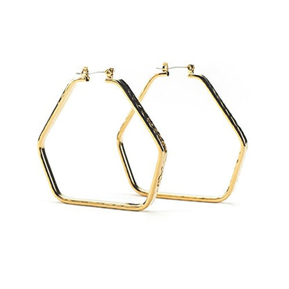 Modern Geometric Hammered Gold Tone Hoop Earrings - Large 2 Inch Statement Hoops with Latch Back