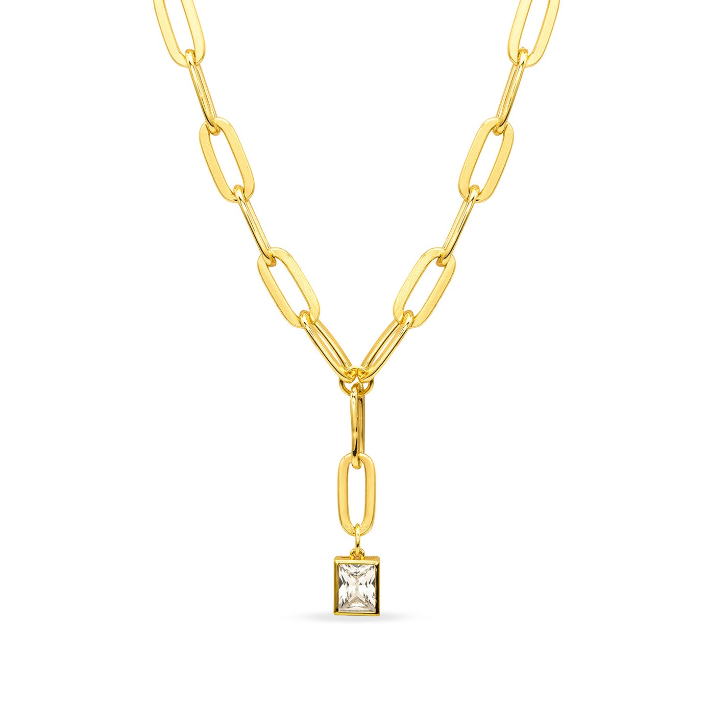Women's 14kt Gold Plated Sterling Silver Chain Necklace with Cubic Zirconia Stone