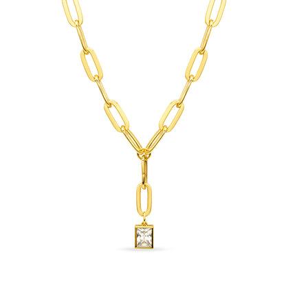 Women's 14kt Gold Plated Sterling Silver Chain Necklace with Cubic Zirconia Stone