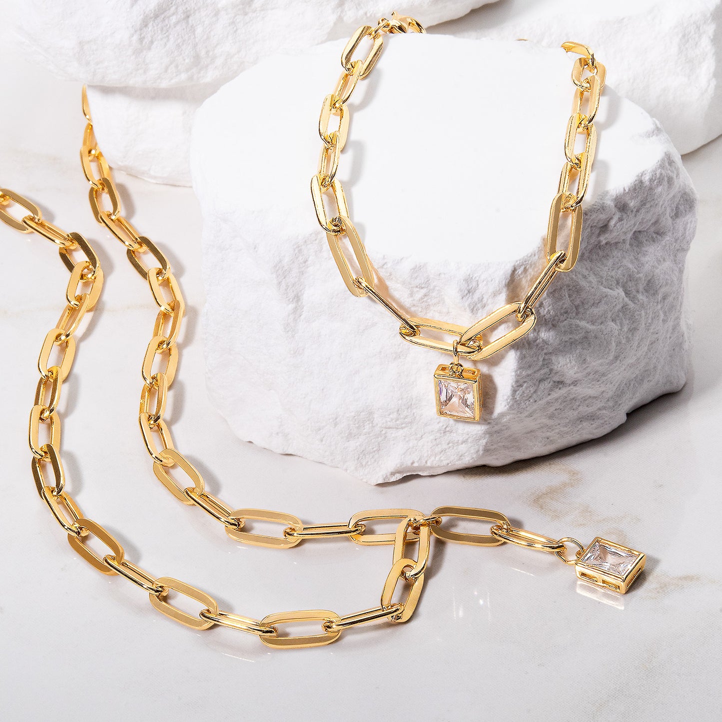 Women's 14kt Gold Plated Sterling Silver Chain Necklace with Cubic Zirconia Stone