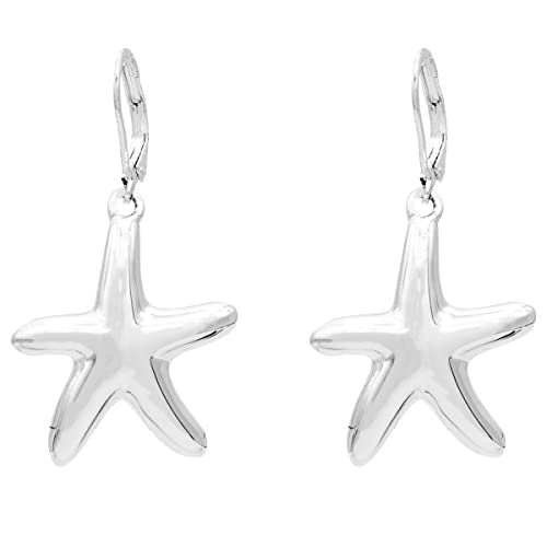 Silver Tone Starfish Dangle Earrings Beach Theme Ocean Jewelry 1.5 Inches