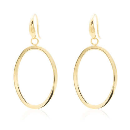 Large Gold Tone Oval Dangle Hoop Statement Earrings Stainless Steel Lightweight Modern Fashion