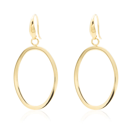 Large Gold Tone Oval Dangle Hoop Statement Earrings Stainless Steel Lightweight Modern Fashion