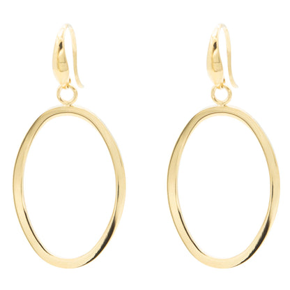 Large Gold Tone Oval Dangle Hoop Statement Earrings Stainless Steel Lightweight Modern Fashion
