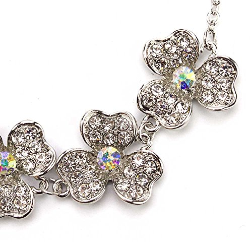 Elegant Crystal Flower Statement Bracelet with Austrian Crystals, Silver Tone Chain, 7.5 Inches