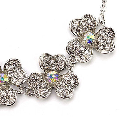 Elegant Crystal Flower Statement Bracelet with Austrian Crystals, Silver Tone Chain, 7.5 Inches