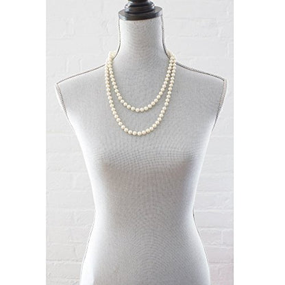Classic 24 Inch Knotted Glass Pearl Strand Necklace 8mm White Pearls Versatile Length