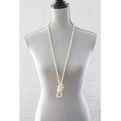 Classic 24 Inch Knotted Glass Pearl Strand Necklace 8mm White Pearls Versatile Length