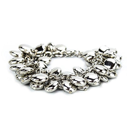 Silver Tone Beaded Charm Statement Bracelet with Lobster Clasp - Adjustable Fashion Jewelry