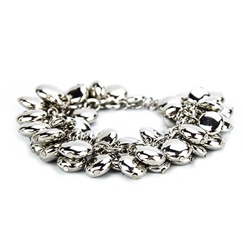 Silver Tone Beaded Charm Statement Bracelet with Lobster Clasp - Adjustable Fashion Jewelry