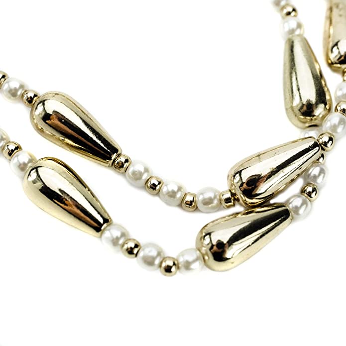 Elegant Glass Pearl and Gold Tone Teardrop Bead Bracelet for Women - Classic Fashion Jewelry