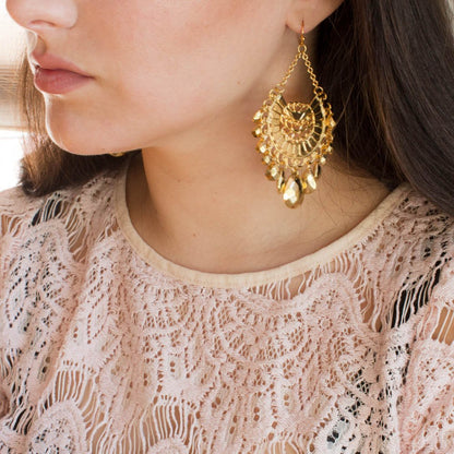Bohemian Gold Tone Chandelier Dangle Earrings with Faceted Beads - 3.25 Inch Drop