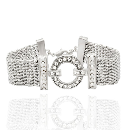 Elegant Crystal Mesh Toggle Bracelet with Austrian Crystals and Silver Tone Finish
