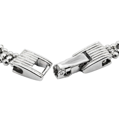 Elegant Silver Tone Tennis Bracelet with Cubic Zirconia Stones and Chain Detail, 7.25 Inches