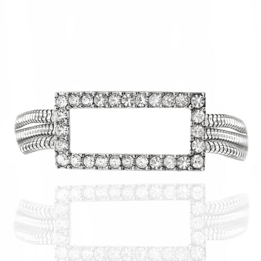 Elegant Triple Strand Austrian Crystal Rectangle Statement Bracelet with Magnetic Clasp
