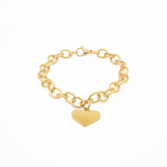 18kt. Gold Plated Stainless Steel Heart Charm Chain Link Bracelet for Women Girls