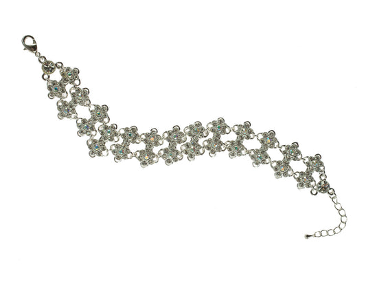 Elegant Aurora Borealis Crystal Flower Tennis Bracelet with Extender - Wedding Jewelry