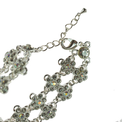 Elegant Aurora Borealis Crystal Flower Tennis Bracelet with Extender - Wedding Jewelry