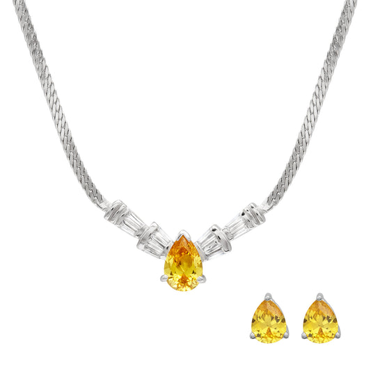 Yellow Citrine Pendant Necklace and Earring Set  Teardrop Citrine Stones