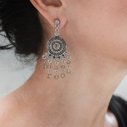Vintage Style Crystal Chandelier Drop Earrings with Austrian Crystals and Aurora Borealis Beads