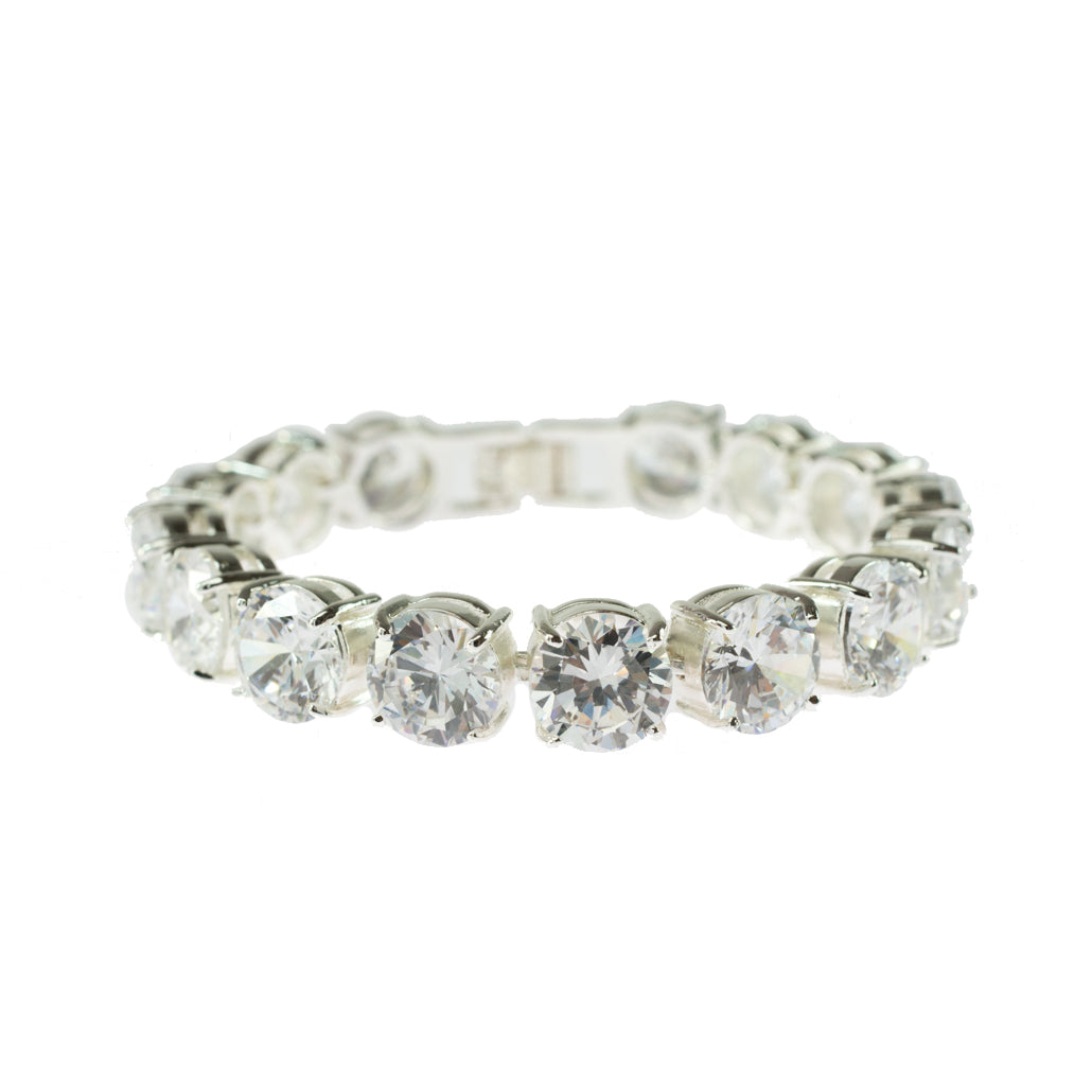 Elegant Round Cut Cubic Zirconia Tennis Bracelet 7 Inch Silver Tone Special Occasion Jewelry