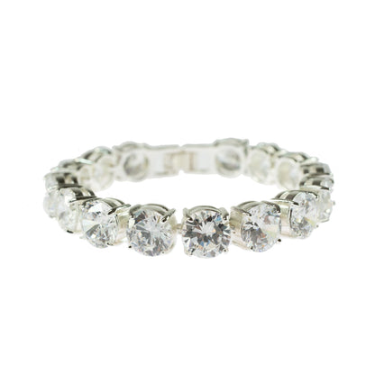 Elegant Round Cut Cubic Zirconia Tennis Bracelet 7 Inch Silver Tone Special Occasion Jewelry