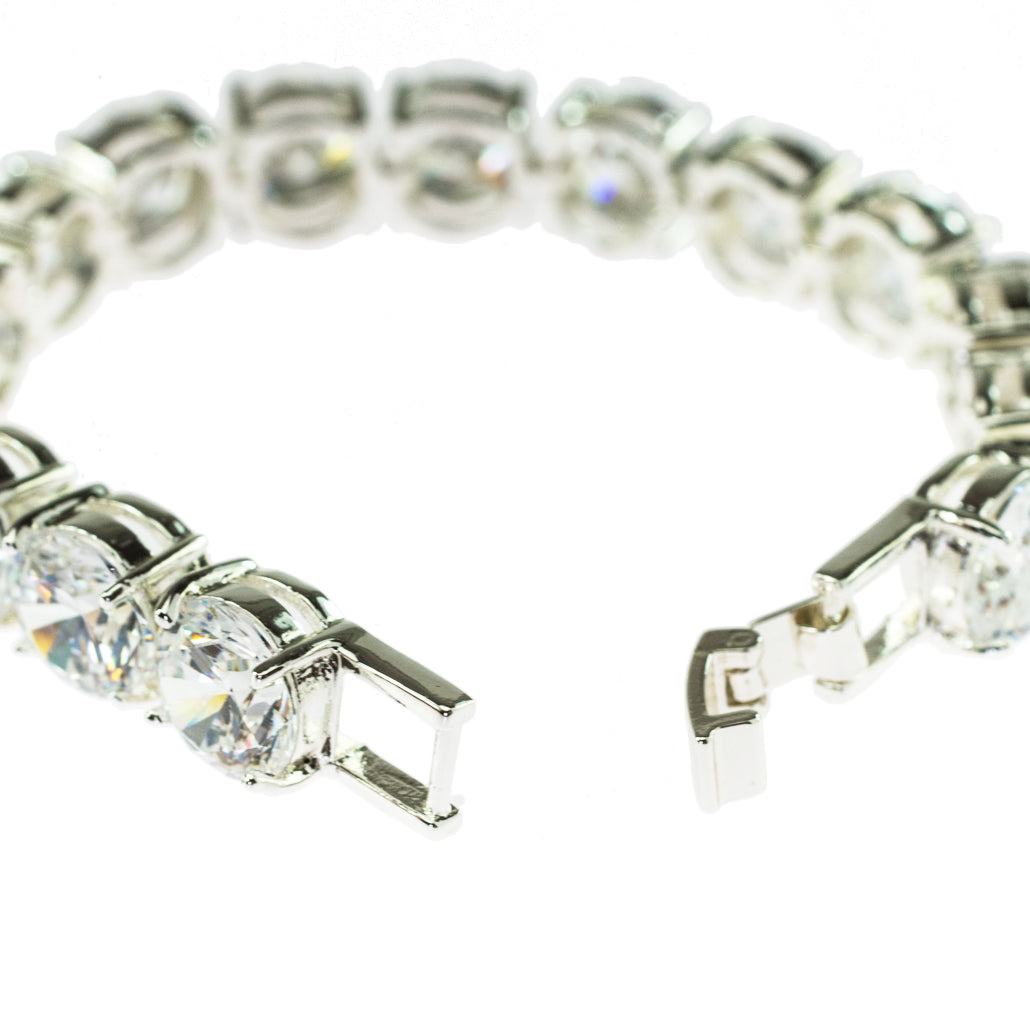 Elegant Round Cut Cubic Zirconia Tennis Bracelet 7 Inch Silver Tone Special Occasion Jewelry
