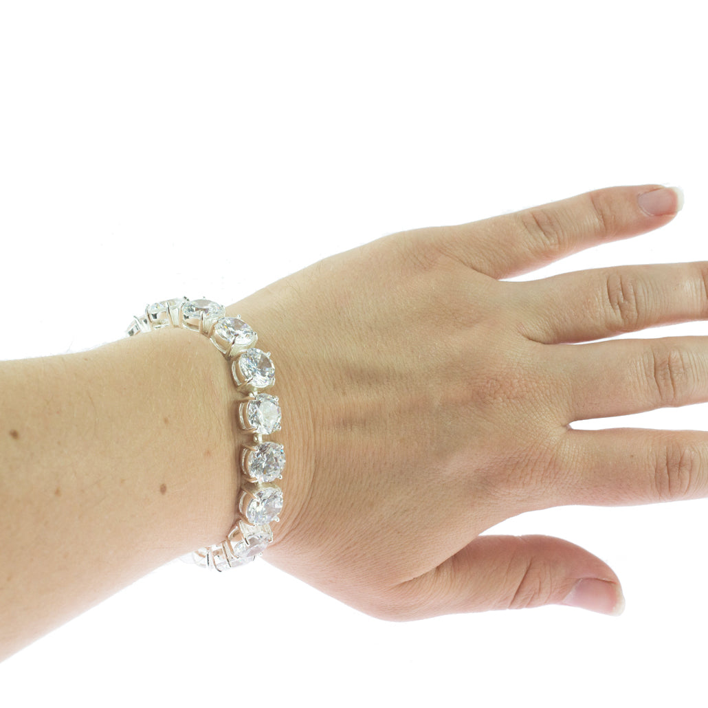 Elegant Round Cut Cubic Zirconia Tennis Bracelet 7 Inch Silver Tone Special Occasion Jewelry