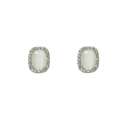 Elegant White Cat's Eye and Austrian Crystal Halo Stud Earrings for Bridal Wedding Special Occasions