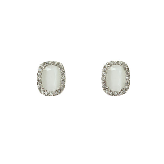 Elegant White Cat's Eye and Austrian Crystal Halo Stud Earrings for Bridal Wedding Special Occasions