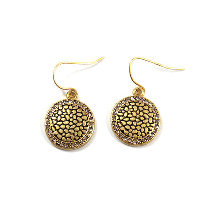 Antique Gold Tone Crystal Circle Drop Earrings with Austrian Crystals - 1 Inch Dangle