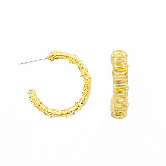 Trendy Wire Wrapped Gold Tone Hoop Earrings 3/4 Inch Lightweight Hypoallergenic