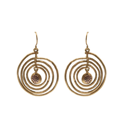 Bohemian Gold Pinwheel Dangle Earrings - Drop Earrings with Fish Hook Backing