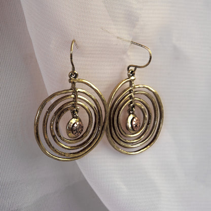 Bohemian Gold Pinwheel Dangle Earrings - Drop Earrings with Fish Hook Backing