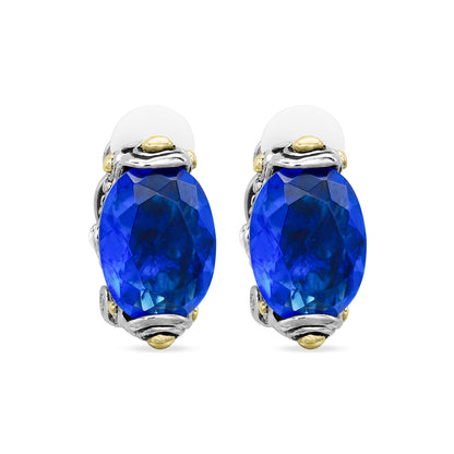 Crystal Blue Sapphire Clip Designer Inspired  Earrings Faceted Crystal Stones