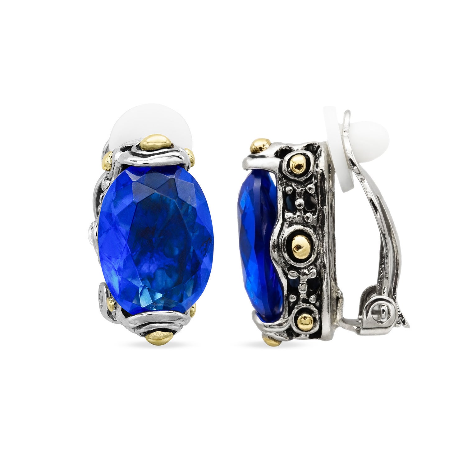 Crystal Blue Sapphire Clip Designer Inspired  Earrings Faceted Crystal Stones