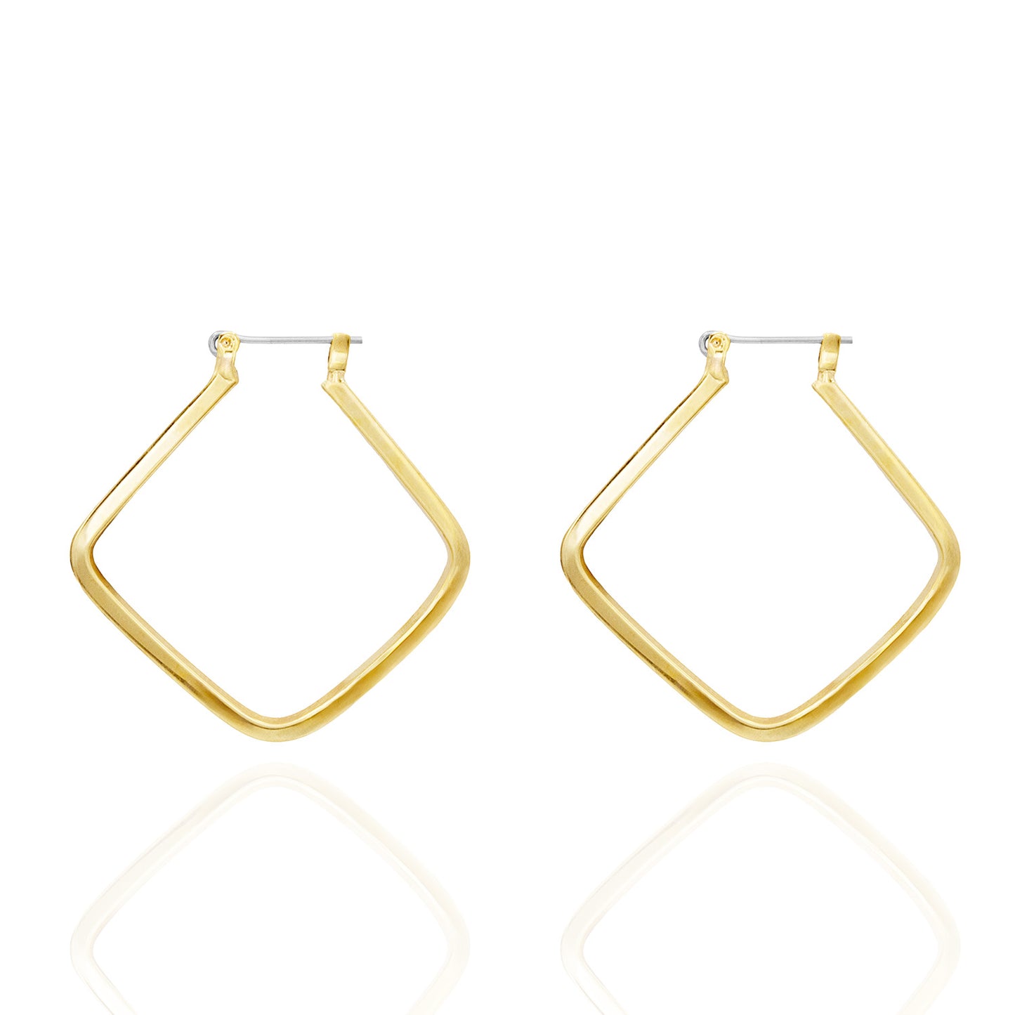 Modern Square Polished Gold Tone Hoop Earrings 1 Inch Statement Hoops with Latch Back