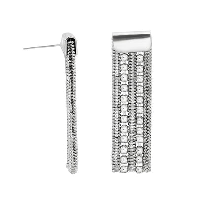 Elegant Silver Tone Cubic Zirconia Chain Drop Dangle Earrings with Post Back, 1.5 Inch Length