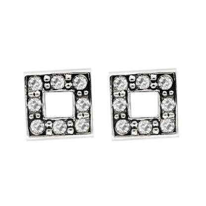 Dainty Square Austrian Crystal Stud Earrings - Silver Tone Fashion Jewelry